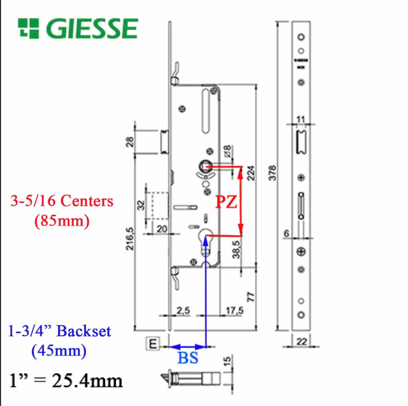 Giesse® Door with Perimeter Lock 45mm backset 85 PZ Hardware