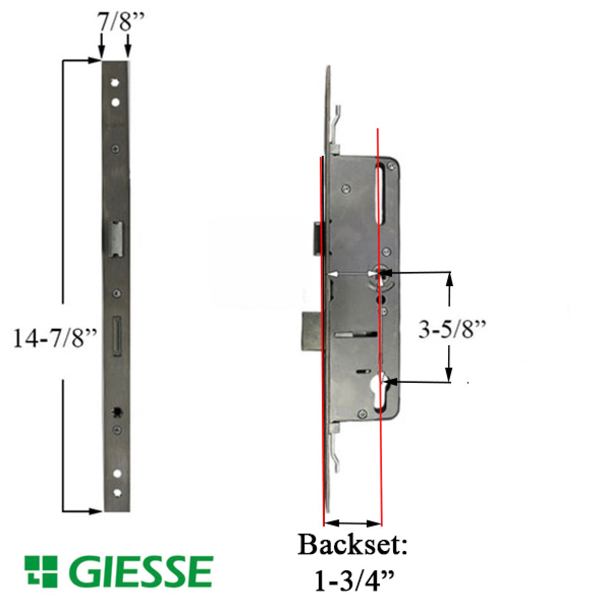 22mm Giesse 45/92 Multipoint Mortise Lock with Deadbolt