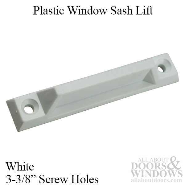 White Plastic Sash Lift, 3-3/8" Screw Holes for Vinyl Windows