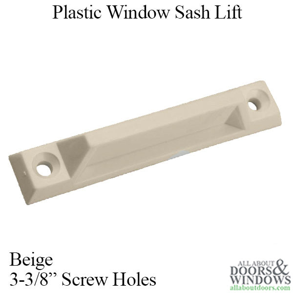 Beige Plastic Sash Lift, 3-3/8" Screw Holes for Vinyl Windows