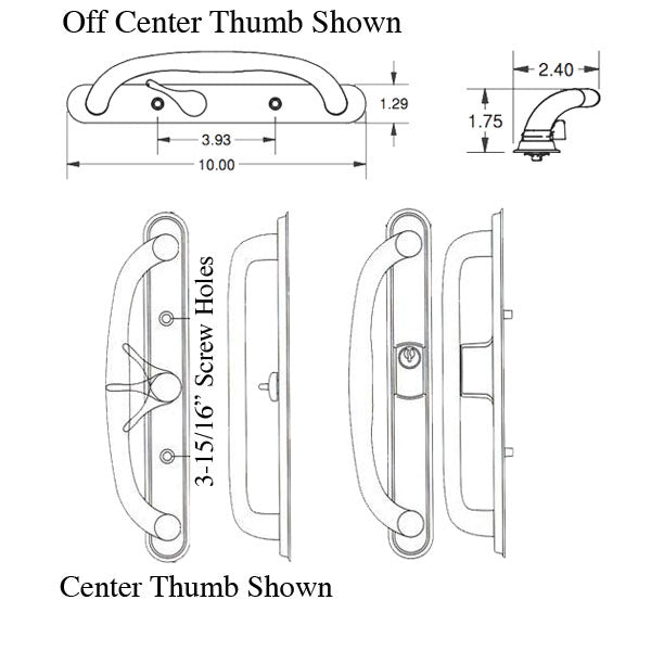 Olympus Keyed Handle Center Thumb Sliding Glass Door - Choose Color Hardware