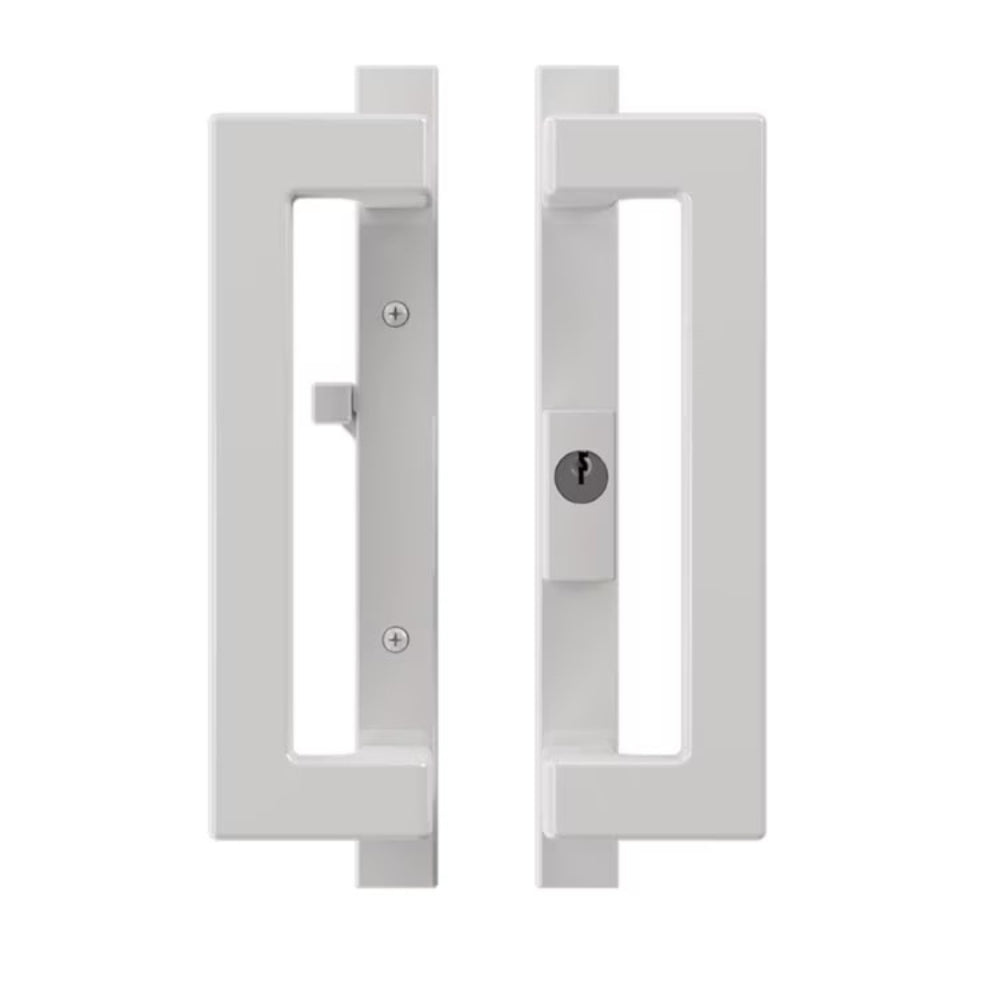 Truth Modern Contemporary 10" Sliding patio door handle, Active Centered Keyed Cylinder - White