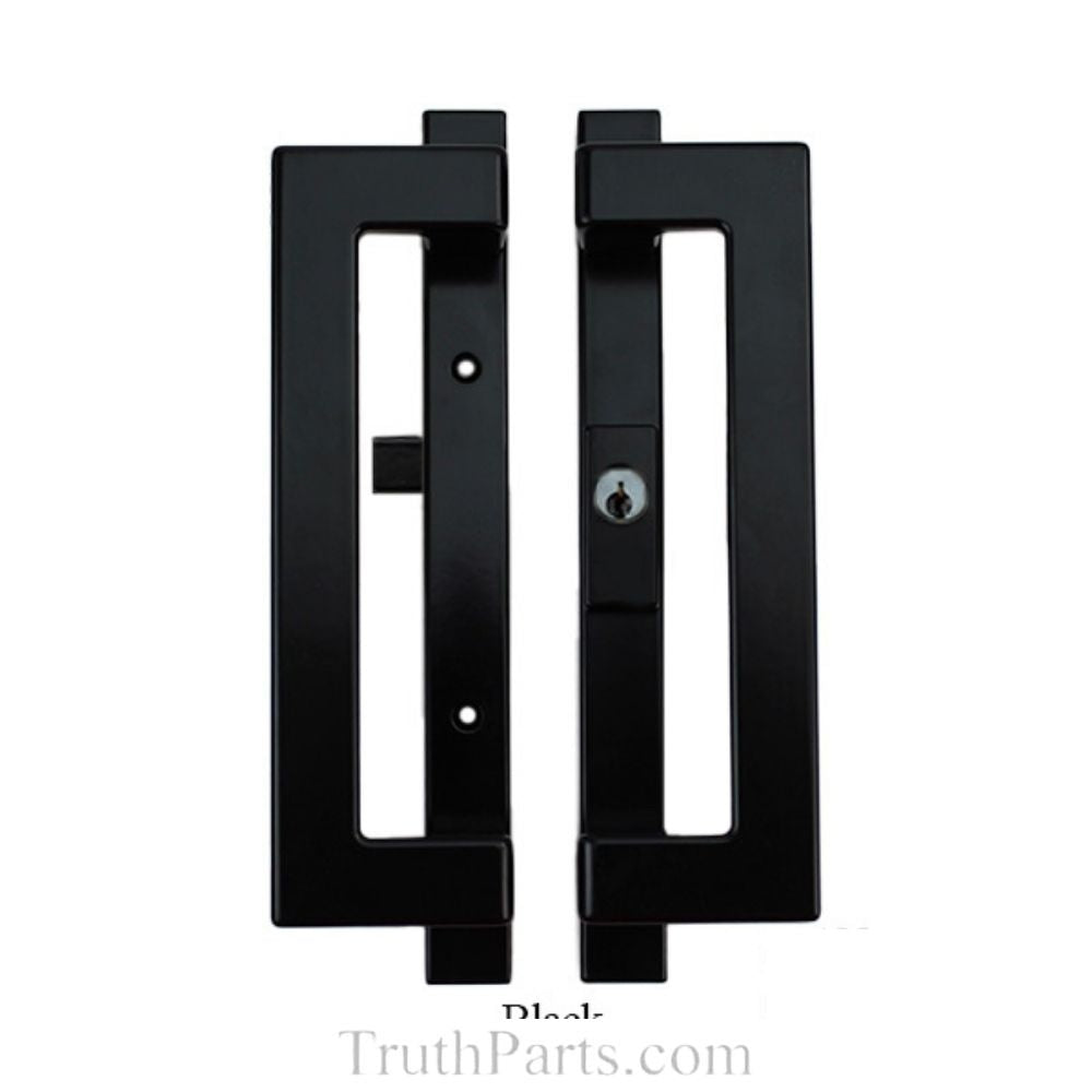 Truth Modern Contemporary 10" Sliding patio door handle, Active Off Center Keyed Cylinder - Black