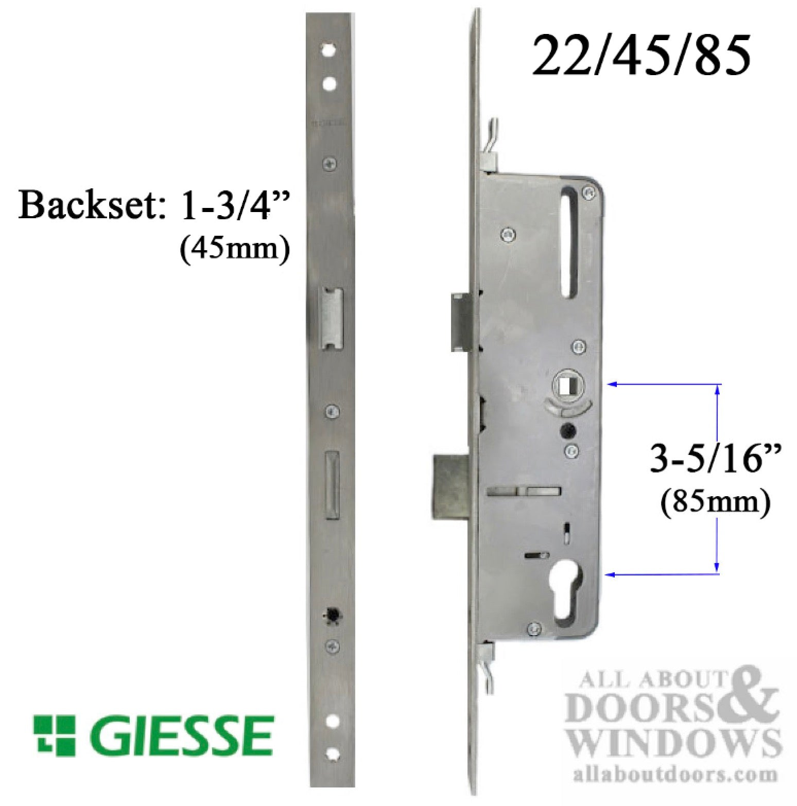 Giesse Mortise Lock 45mm Backset 85 PZ for Terrace & Balcony Doors