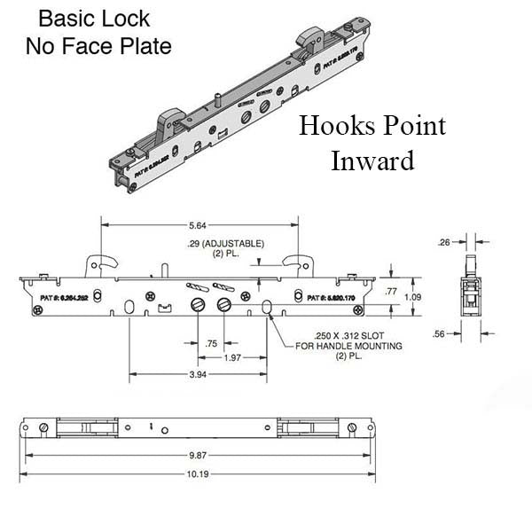 2-Point Double Hook Sliding Door Lock No Faceplate - Choose Color Hardware