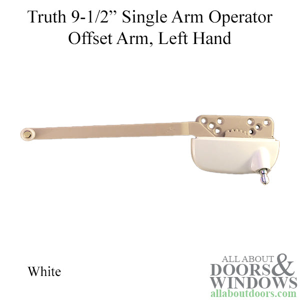Left Hand Truth 9-1/2" Single Arm Casement Window Operator, Offset Arm, White