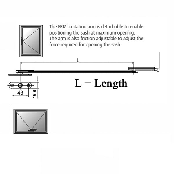 Giesse 02030K Limit Opening Arm, Silver Plus for Casement & Awning Windows