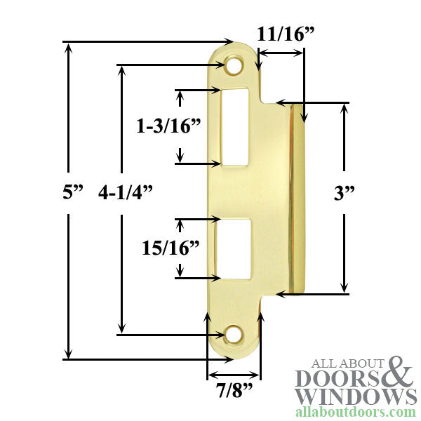 Right Hand Ashland Strike Plate – Polished Brass, 7/8" Base