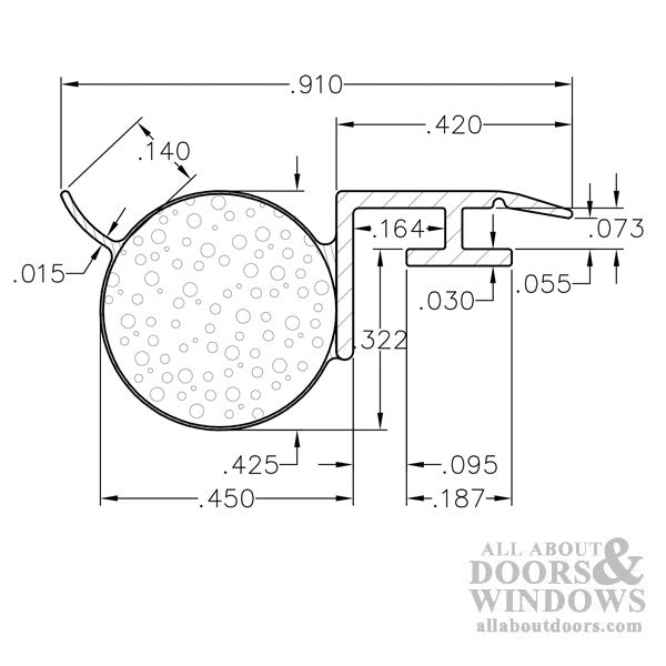 .187 T-Slot Backing, .450 Foam Filled Offset Bulb Weather Stripping