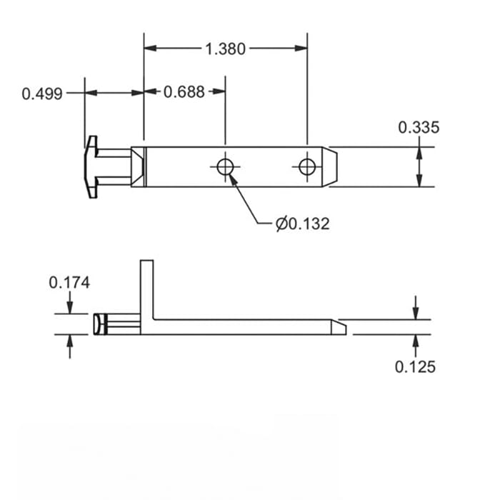 2-1/8" L-Shaped T-Head Pivot Bar, 2-Hole Zinc Die Cast