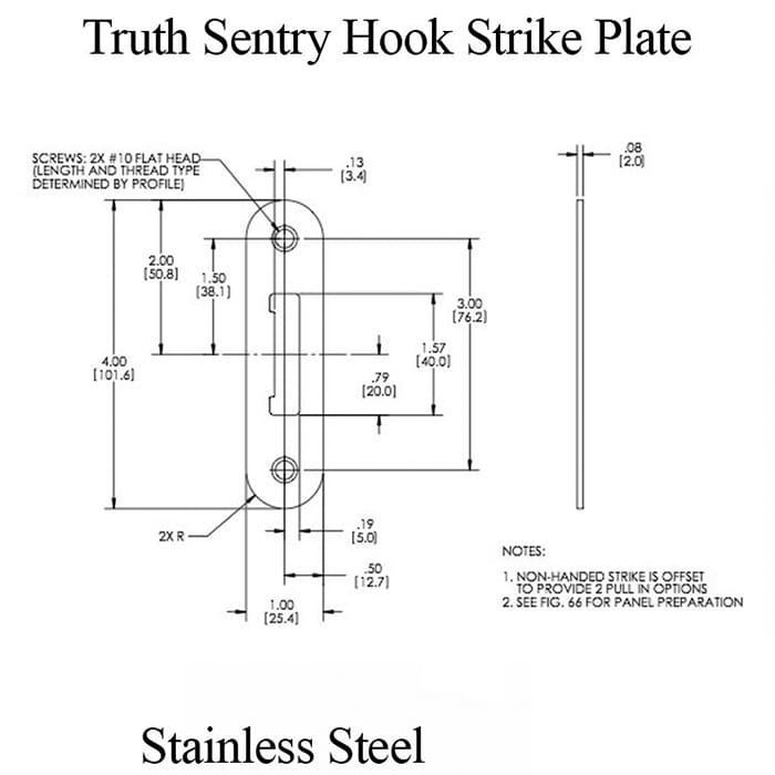 Truth Sentry Hook Strike Plate 1-3/16" x 3-7/8" Stainless Steel
