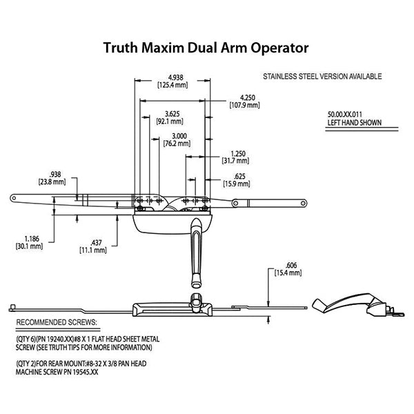 Truth® Maxim Dual Arm Operator, Hurd Casement LH - Choose Color
