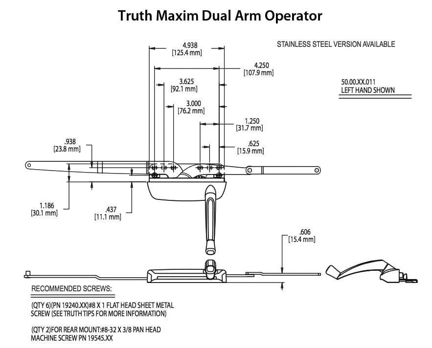 Truth® Maxim Dual Arm Operator, Casement RH - Choose Color
