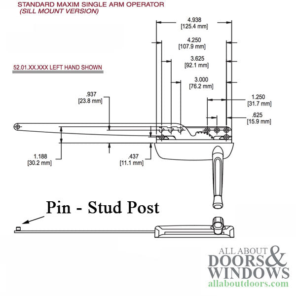 Truth Maxim 52.01 Single Straight arm casement operator, Left Hand