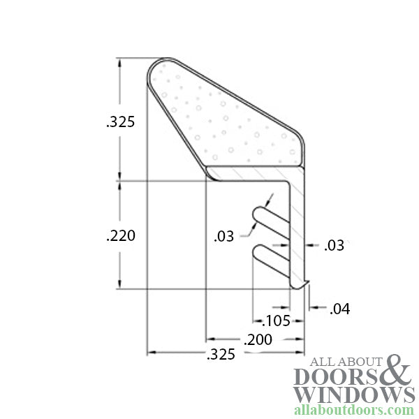 Weatherstrip Kerf Back Polyflex, Foam-Filled Bulb, .325" Reach