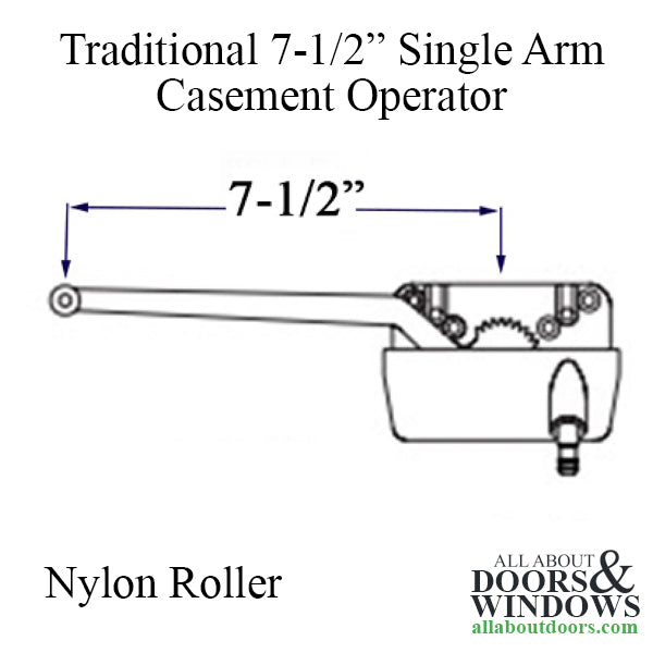 Truth® 15.56 Traditional 7-1/2 single arm casement operator, nylon roller, Left