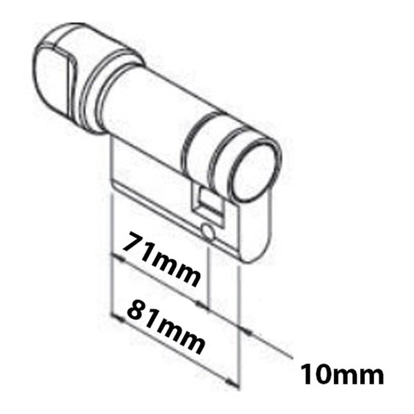 Giesse 71/10 Half Thumbturn Cylinder, Brushed Aluminum, Non-Keyed