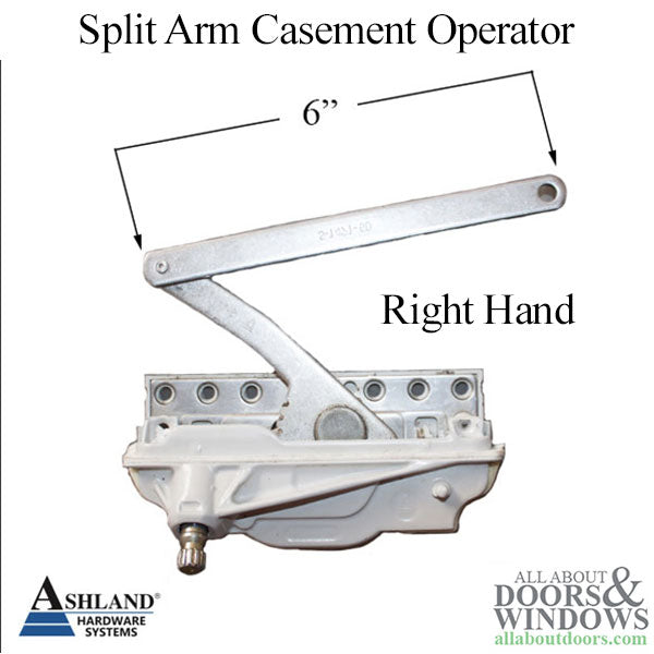 Right Hand Ashland Optima Dyad Split Arm Casement Operator, 6-1/16" Link, Stainless Steel