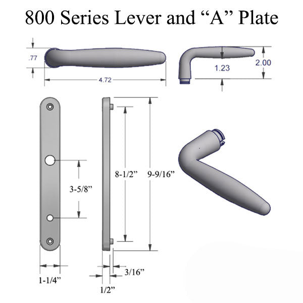 Active Handleset 800A Euro Non-Handed Multipoint Lock Trim - Hardware