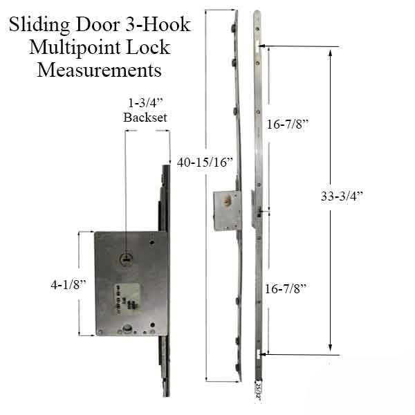 Sentinel Multipoint Sliding Door Lock 3 Hooks - 45 Mm Stainless Steel Hardware