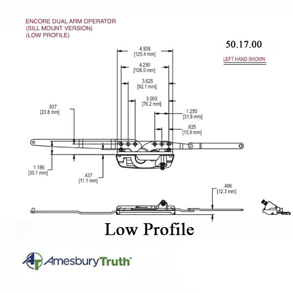 Truth Encore 50.17 Dual Arm Casement Operator Low Profile Sill Mount With Stud - Right Hand Hardware
