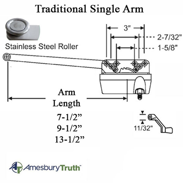 Truth Traditional 9-1/2 Straight Arm Metal Stainless Steel Roller Left Hand