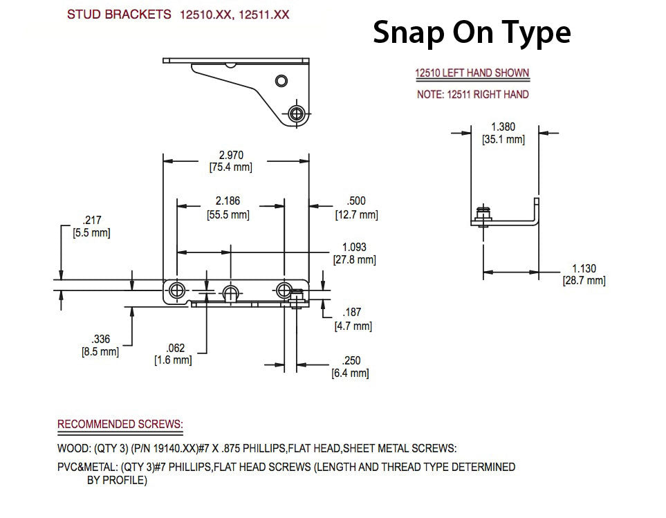 Stud Bracket Snap On Left Hand Truth Part # 12510 Hardware
