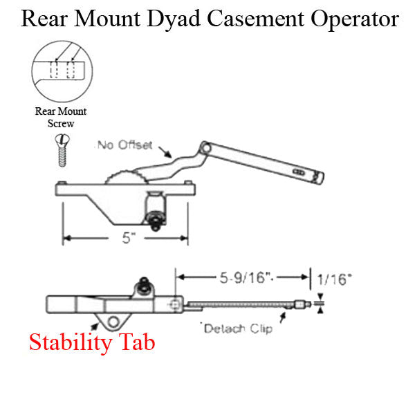 Rear Mount Dyad Casement Operators With Stability Tab 5-9/16 Right Hand - Choose Color Hardware