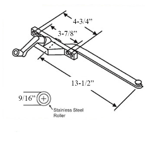 Truth Single Arm Casement Operator Front Mount Left Hand 13-1/2 Inch Arm - Choose Color Hardware