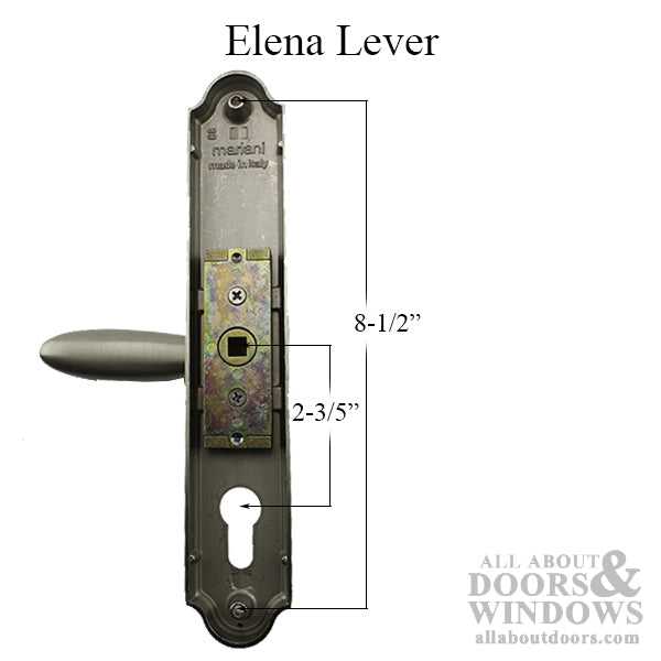 Elena Lever Patio Handleset, Lara 68mm Backplate, Satin Nickel