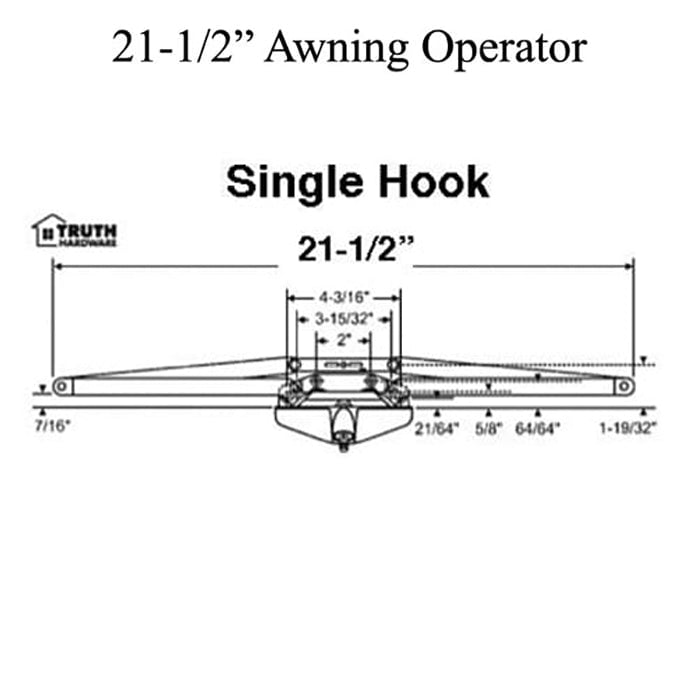 21-1/2" Single Hook Roto Gear Awning Window Operator – Choose Color