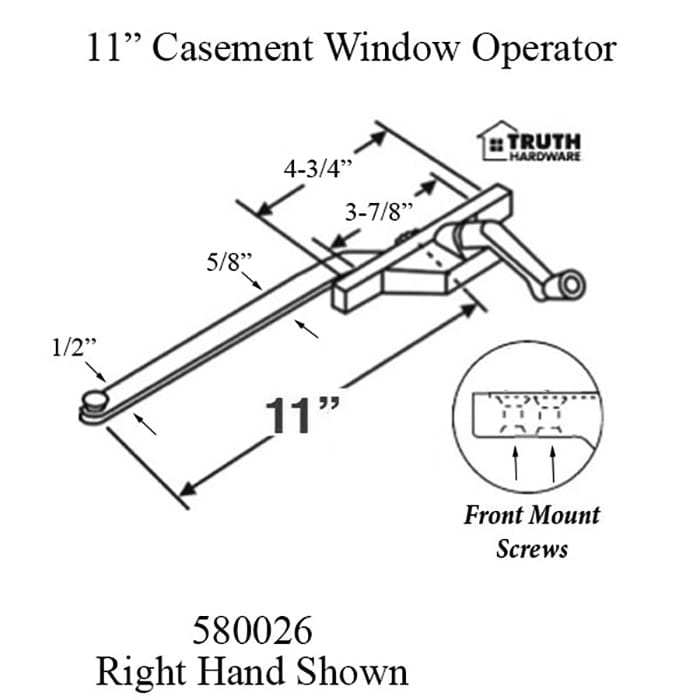 Truth® 11 inch Single Arm Casement Operator, Right Hand, Face Mount - Choose Color