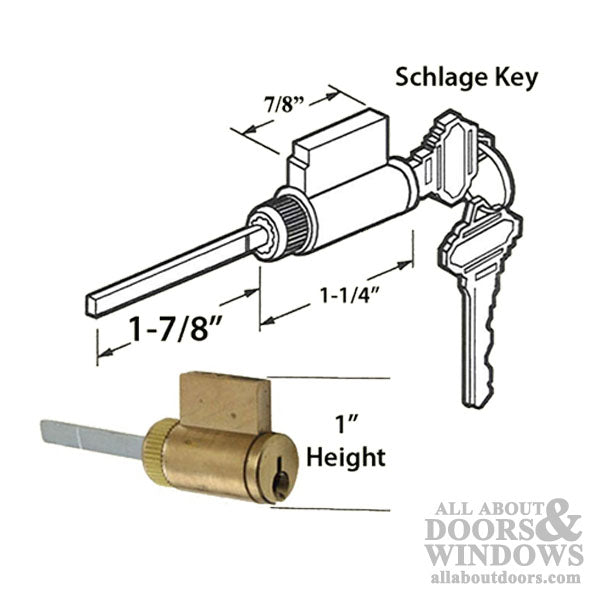 Cylinder, 1 x 1-7/8 tail Piece, for 1-3/4 or 2-1/4 door Schlage Key
