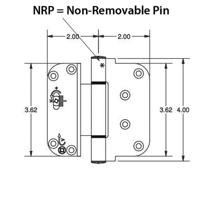 3-5/8 x 4 Adjustable Hinge, All in one (V-H) NRP Door, Steel Base - Choose Color