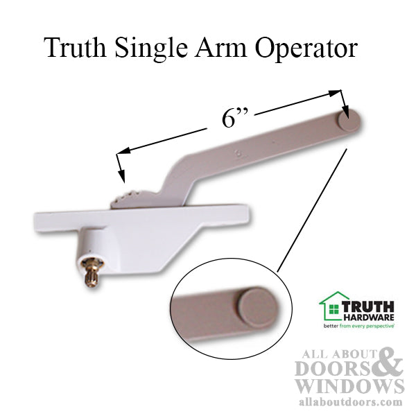 Jordan 6" Left Hand Casement Operator – White, Truth Arm