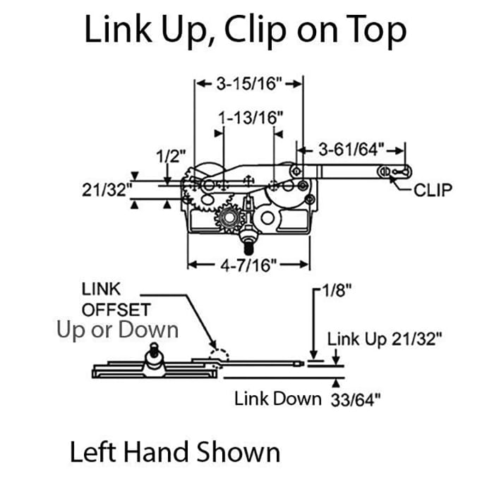 Left Hand Dyad Casement Window Operator for Wood Windows, Offset Down Link