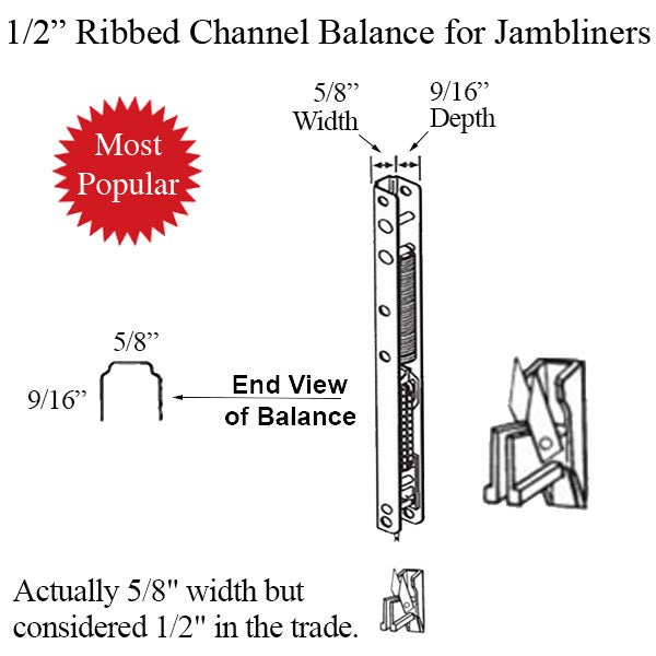 1/2 Ribbed Channel Balance For Wood Windows With Vinyl Jambliners #02 End Bracket Stamped # 41-51