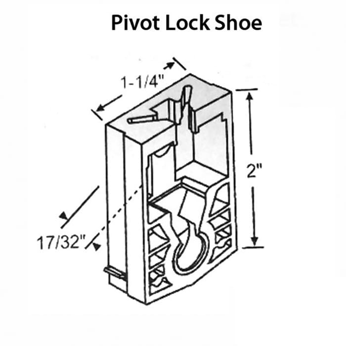 1.25" x 0.530" Pivot Lock Shoe, Molded Plastic, Metal Spring