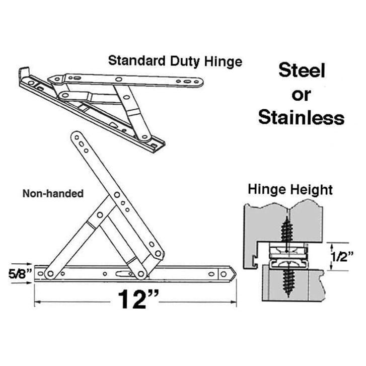 Truth 34.19 12" 4-Bar Window Hinge – Non-Handed, YDI Steel