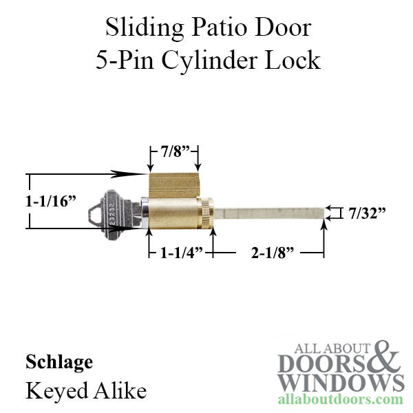 5-Pin Keyed Alike Cylinder Lock for Sliding Patio Doors