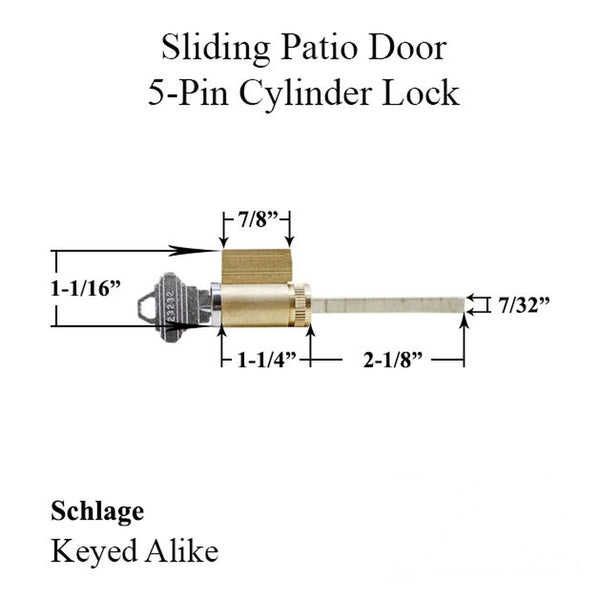 5-Pin Keyed Alike Cylinder Lock for Sliding Patio Doors