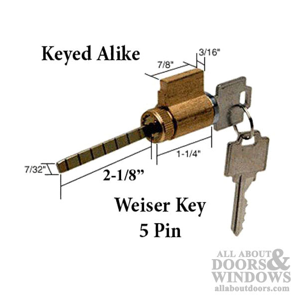Weiser WR 5-Pin Cylinder Lock, Keyed Alike for Sliding Glass Doors