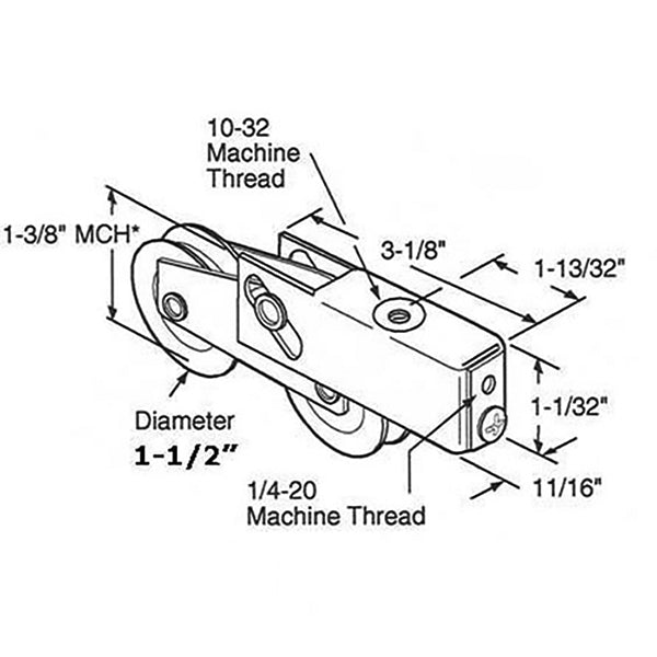 Tandem Roller Assembly, 1-1/2" Steel Ball Bearing for Sliding Patio Doors