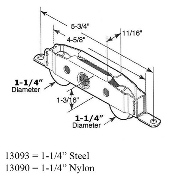1-1/4" Steel Wheel Tandem Roller for Sliding Glass Doors