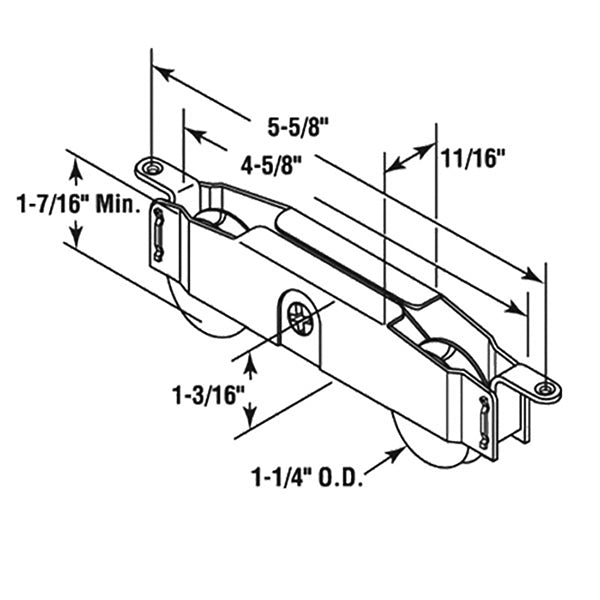 1-1/4" Tandem Roller Assembly for Sliding Patio Doors – Steel, Inverted Tabs