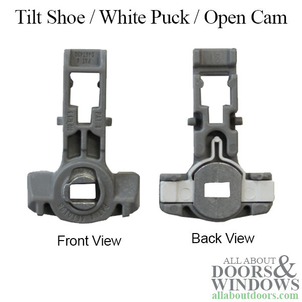 Inverted Tilt Shoe 1-1/4 x 17/32 Open Cam White Puck for 62 Series