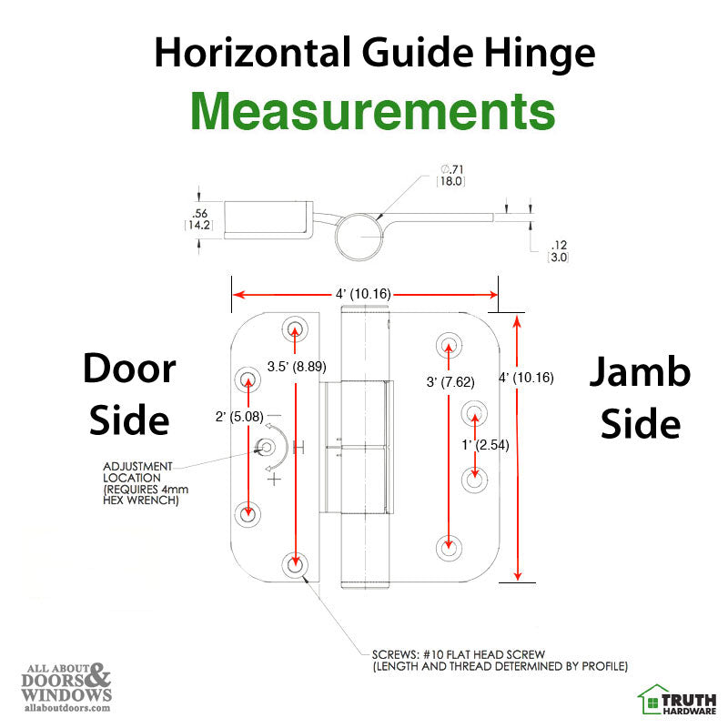 Truth® Sentry Hinged Door Adjustable Guide Hinge, LHO / RHI, 4 x 4 inches, Choose Color