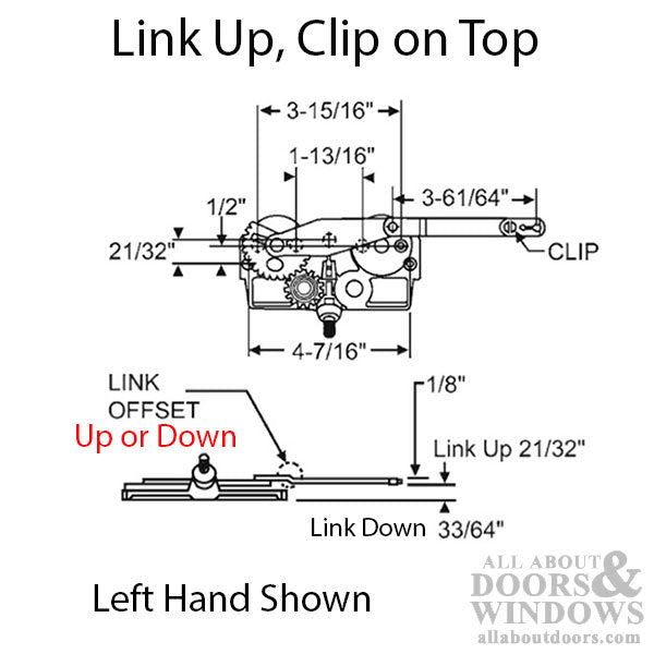 Right Hand Split Arm Casement Operator for Wood Windows, Offset Link Down