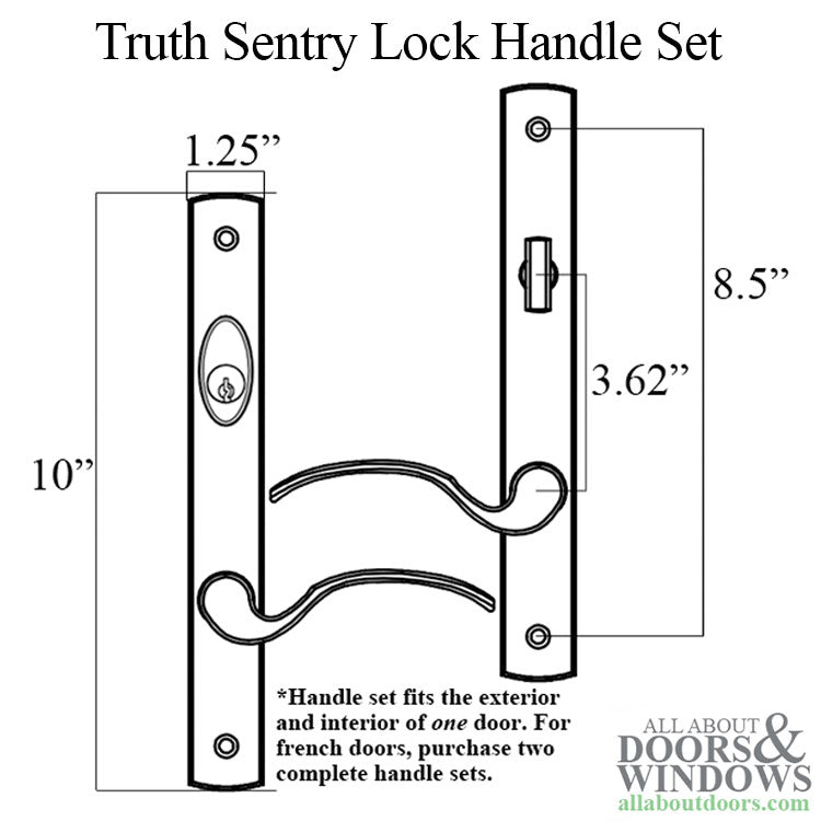 Truth Sentry Lock Handle Set, Traditional, Decorative finish over Brass, PVD Nickel