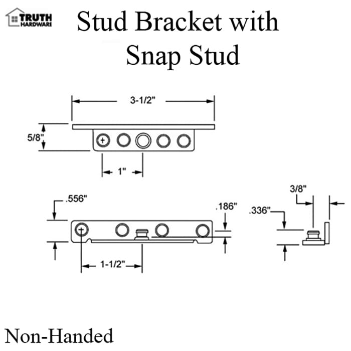 Truth Non-Handed Stud Bracket with Snap Stud for Maxim Window Operators
